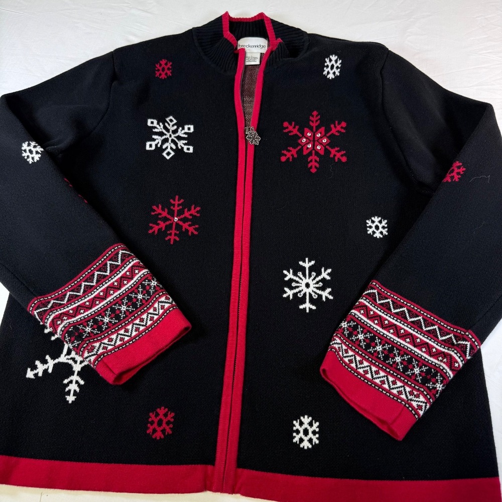 Breckenridge Cardigan Sweater Snowflake Fair Isle Cuff Women's Size Large - Picture 2 of 6